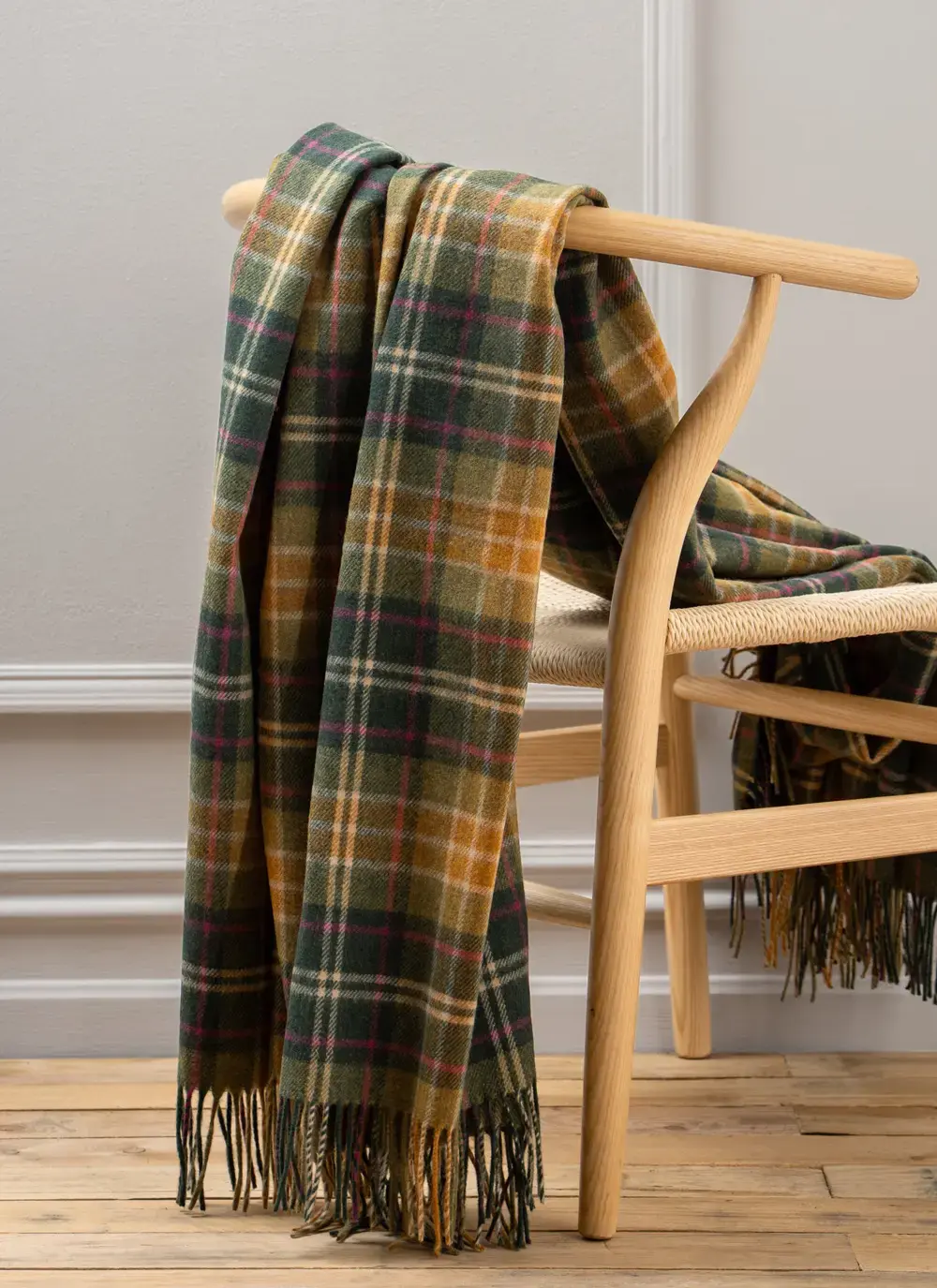 Green Rust and Pink Lambswool Throw
